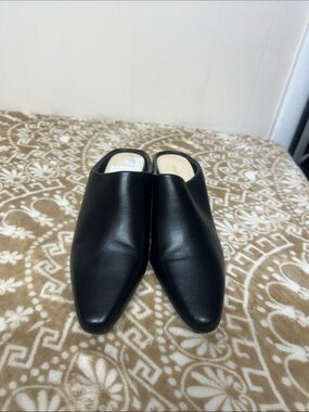Women's Black Slip-On Leather Heels Mule